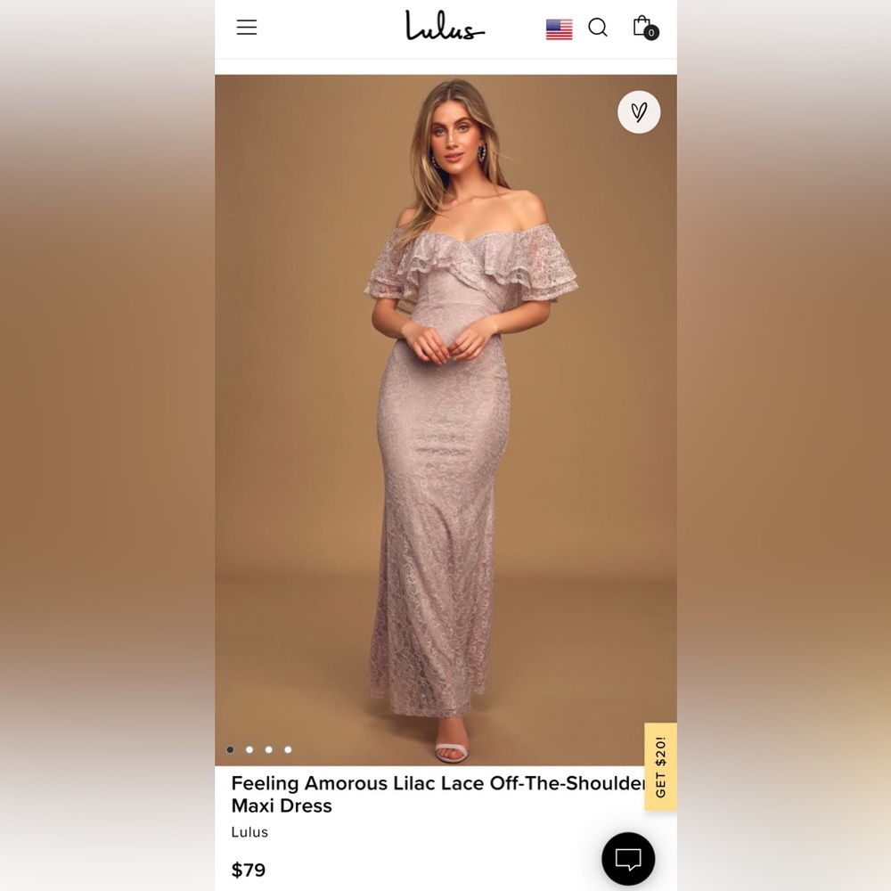 Lulu’s Feeling Amorous Lilac Lace Off-The-Shoulder Maxi Dress